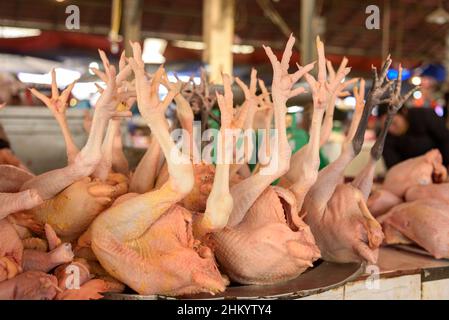 Chicken carcasses on sale in the local food market in Sapa (Sa Pa), Lao Cai Province, Vietnam, Southeast Asia Stock Photo