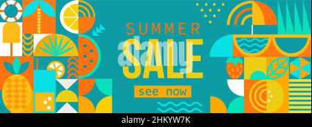 Summer sale horizontal geometric banner. Stock Vector