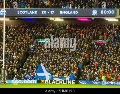 Edinburgh. Scotland, UK. 5th February 2022: Guinness Six Nations 2022, General view showing the final score, Scotland 20 - England 17 during the Scotland v England Calcutta Cup match at BT Murrayfield Stadium. Edinburgh. Scotland, UK.  Credit: Ian Rutherford Alamy Live News. Stock Photo