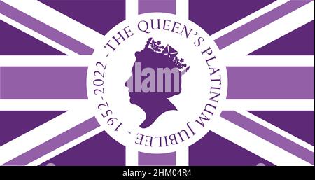 The Queen's Platinum Jubilee celebration background with side profile of Queen Elizabeth Stock Vector