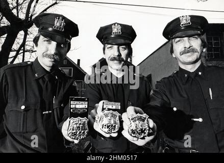 The Koralja triplets, each of whom became a cop on the Jersey City, NJ police force. 1981. Stock Photo