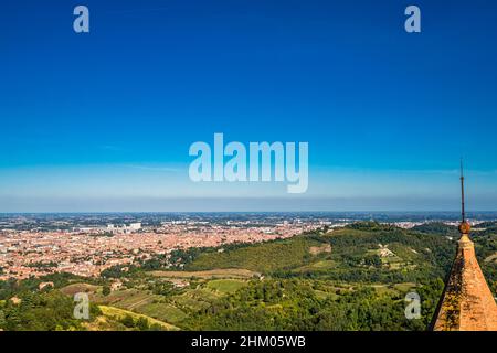 Panoramic view of the cityscape of Bologna from Santuario della Madonna di San Luca Stock Photo