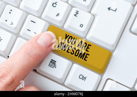 Writing displaying text You Are Awesome. Internet Concept You Are Awesome Abstract Typing License Agreement, Creating Online Reference Book Stock Photo