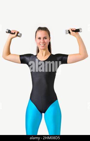 Woman wearing a shiny spandex leaotard and leggings, sports wear of the 80s/90s  Stock Photo - Alamy