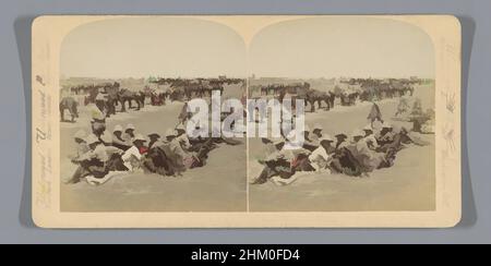 Art inspired by British soldiers resting after a fight at the Modder River, South Africa, Bivouac of Gen. Hamilton's Mounted Infantry at the Modder after hard fight, S. Africa, publisher: Underwood and Underwood, Modderrivier, publisher: New York (city), 1900, cardboard, paper, albumen, Classic works modernized by Artotop with a splash of modernity. Shapes, color and value, eye-catching visual impact on art. Emotions through freedom of artworks in a contemporary way. A timeless message pursuing a wildly creative new direction. Artists turning to the digital medium and creating the Artotop NFT Stock Photo