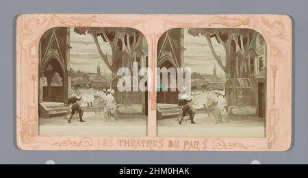 Art inspired by Scene from the third act of Les Huguenots, Le duel, Les Huguenots, Les théatres de Paris, publisher: Adolphe Block, France, publisher: Paris, 1873 - 1874, photographic support, paper, albumen print, cutting, perforating, height 88 mm × width 177 mm, Classic works modernized by Artotop with a splash of modernity. Shapes, color and value, eye-catching visual impact on art. Emotions through freedom of artworks in a contemporary way. A timeless message pursuing a wildly creative new direction. Artists turning to the digital medium and creating the Artotop NFT Stock Photo