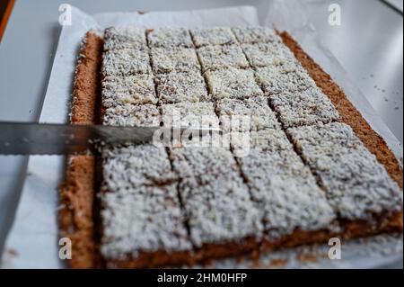 chocolate cake with cocos made on oven plate Stock Photo