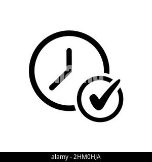Time clock with check icon, Clock and approval mark simple outline symbol in flat style. Watch and yes sign Isolated on white background. Abstract ico Stock Vector