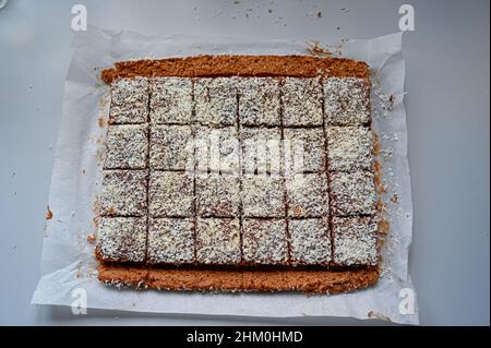 chocolate cake with cocos made on oven plate Stock Photo
