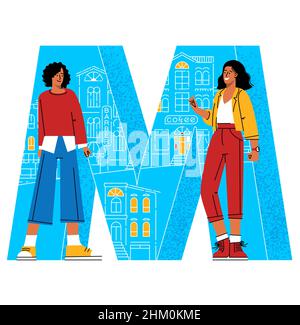English alphabet with people characters. Stock Vector