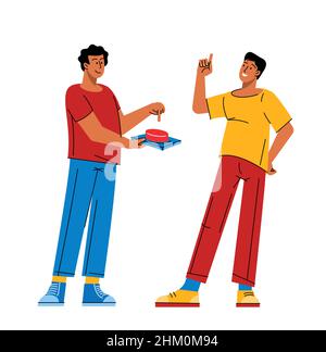 Man pushing a red start button Stock Vector