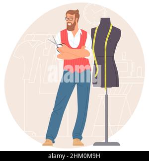 Tailor at a tailor shop Stock Vector