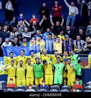 AMSTERDAM, NETHERLANDS - FEBRUARY 6: Ortiz of Spain celebrating victory during the Men's Futsal Euro 2022 Third-Place Play-Off match between Spain and the Ukraine at the Ziggo Dome on February 6, 2022 in Amsterdam, Netherlands (Photo by Jeroen Meuwsen/Orange Pictures) Stock Photo