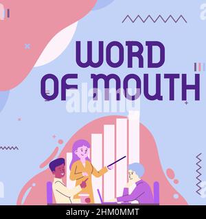 Sign displaying Word Of Mouth. Conceptual photo Word Of Mouth Lady Drawing Explaining To Her Teammate Process Steps. Stock Photo