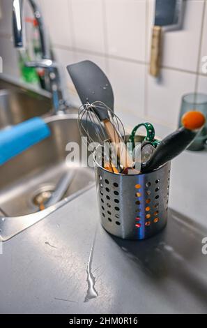 drying different things in kitchen on bench Stock Photo