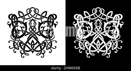 Celtic knot and Celtic tattoo art hand writing frog in viking style isolated, scandinavian pattern vector illustration, t-shirt print Stock Vector