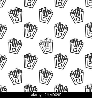 French fries pattern with hand drawn icons. Seamless monochrome fries pattern for fabric, web backgrounds, wallpapers, wrapping paper, and cards. Tren Stock Vector