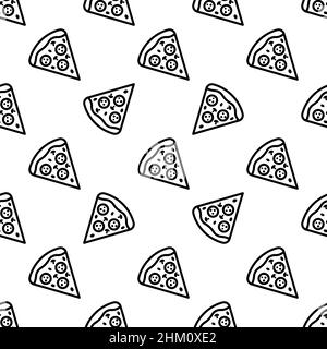 Pizza pattern with hand drawn icons pizza slices. Trendy vector black and white pizza pattern. Seamless monochrome pizza pattern for fabric, web backg Stock Vector