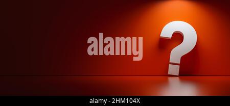 White question mark on dark red background with empty copy space on left side, FAQ Concept image Stock Photo