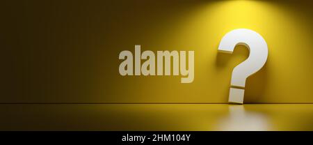 White question mark on dark yellow background with empty copy space on left side, FAQ Concept image Stock Photo