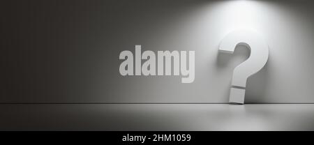White question mark on dark white background with empty copy space on left side, FAQ Concept image Stock Photo