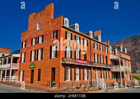 Stephensons Hotel in Lower Town, Harpers Ferry National Historical Park, West Virginia, USA Stock Photo