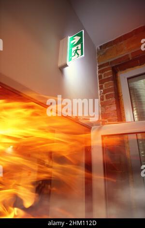 fire in the office building Stock Photo