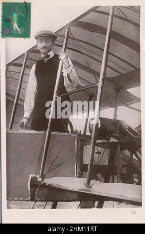Art inspired by Portrait of Louis Paulhan on his Voisin airplane, Locomotion aérienne Paulhan, sur biplan Voisin, Fr. Rose, France, c. 1909 - before 4-May-1910, photographic support, gelatin silver print, height 138 mm × width 90 mm, Classic works modernized by Artotop with a splash of modernity. Shapes, color and value, eye-catching visual impact on art. Emotions through freedom of artworks in a contemporary way. A timeless message pursuing a wildly creative new direction. Artists turning to the digital medium and creating the Artotop NFT Stock Photo