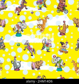 circus, pattern, arena, circus animals, performance, funny animals, kids pattern for decoration and design, packaging and posters Stock Vector