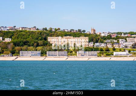 The Nice Havrais building in Sainte-Adresse, France, seen from the sea. Stock Photo