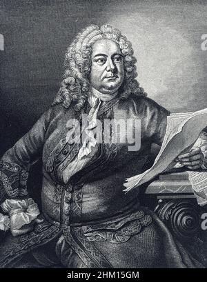 Portrait of George Frederick Handel (Georg Friedrich Haendel, 1685-1759) German-British Baroque composer Stock Photo
