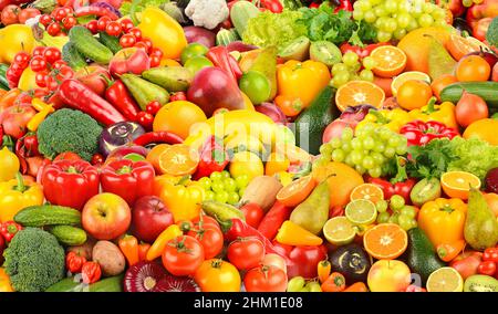 Background of fresh and healthy fruits and vegetables. Stock Photo