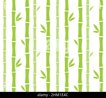 Seamless bamboo forest pattern. Green bamboo stalks and leaves on white background. Simple cartoon style vector illustration. Stock Vector