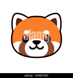 Cute cartoon red panda face drawing. Kawaii icon or logo, vector clip art illustration. Stock Vector