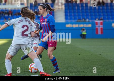 Barcelona, Spain. 06th Feb, 2022. Aitana Bonmati (C) of FC Barcelona in action during the Primera Iberdrola match between FC Barcelona Femeni and SD Eibar Femenino at Estadi Johan Cruyff. Final score; FC Barcelona Femeni 7:0 SD Eibar Femenino. Credit: SOPA Images Limited/Alamy Live News Stock Photo