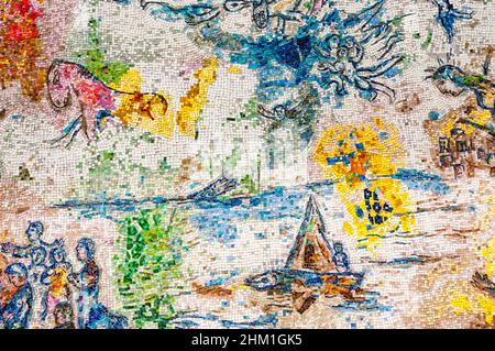 A detail of the Four Seasons mosaic by Marc Chagall in Chase Tower Plaza, Chicago Stock Photo