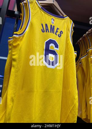 Lebron James and Lakers Branded Merchandise at the NBA Store on Fifth Avenue, NYC, USA Stock Photo