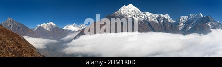 view of Mount Kangtega, Thamserku Everest and Lhotse from Kongde - Sagarmatha national park - Nepal Stock Photo