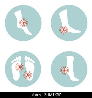 Flat design of a health care concept, Pain and injuries in body parts. woman is feeling pain in foot, ankle and toes. Stock Vector