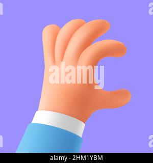 3D rendering of a cartoon hand. Holding hand of a character with an empty space between the fingers. Finger gesture. Realistic vector icon template is Stock Vector