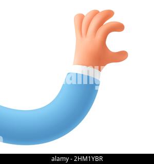 3D render of a cartoon character hand. Elastic hand holding gesture with an empty space between fingers. Realistic vector icon template in a modern de Stock Vector