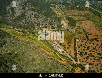 Aerial view, Casa Raixa in Buñola, Islas Baleares, Palmanyola, Bunyola, Mallorca, Balearic Island, Balearic Islands, Baleares, Spain, ESP, Europe, bir Stock Photo