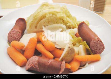 Delicious Boiled Dinner with Kielbasa Stock Photo