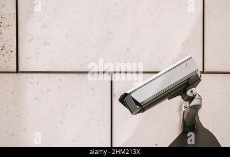 CCTV camera. Security camera on the wall. Private property protection. copy space for individual text Stock Photo