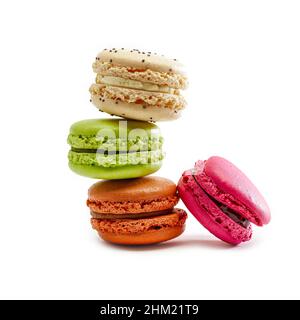 Stack of french macaroons isolated on a white background Stock Photo