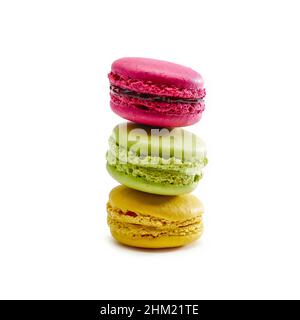 Stack of multicolored macaroon on a white background Stock Photo