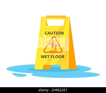 Vector cartoon illustration of wet floor yellow Stock Vector