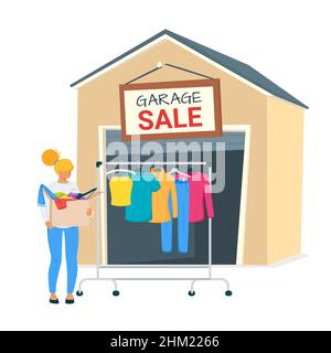Vector cartoon style illustration of garage sale Stock Vector