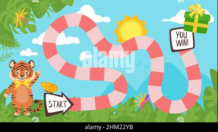 Vector illustration kids board game with tiger  Stock Vector