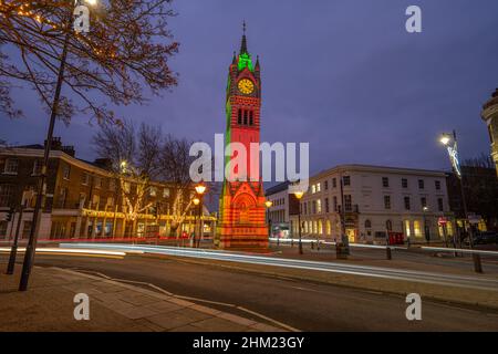 Gravesend Clock tower on Milton road at night  with Christmas lights Stock Photo